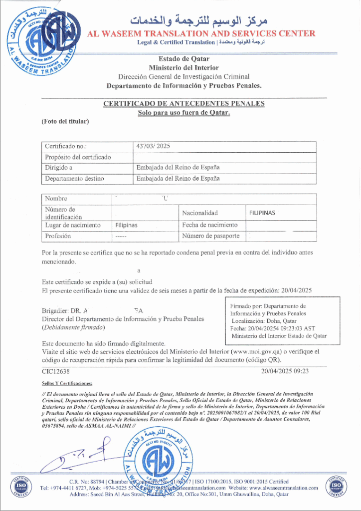 Police Clearance Certificate Translation Services in Qatar